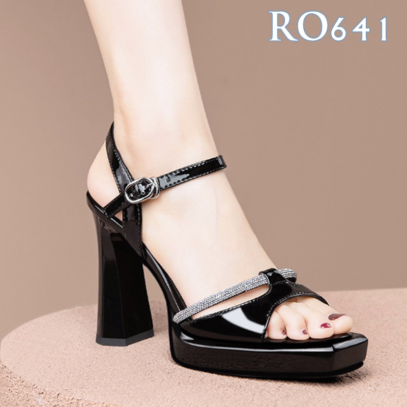 Giày cao gót nữ đẹp đế vuông 8 phân hàng hiệu rosata hai màu đen trắng cao cấp ro641