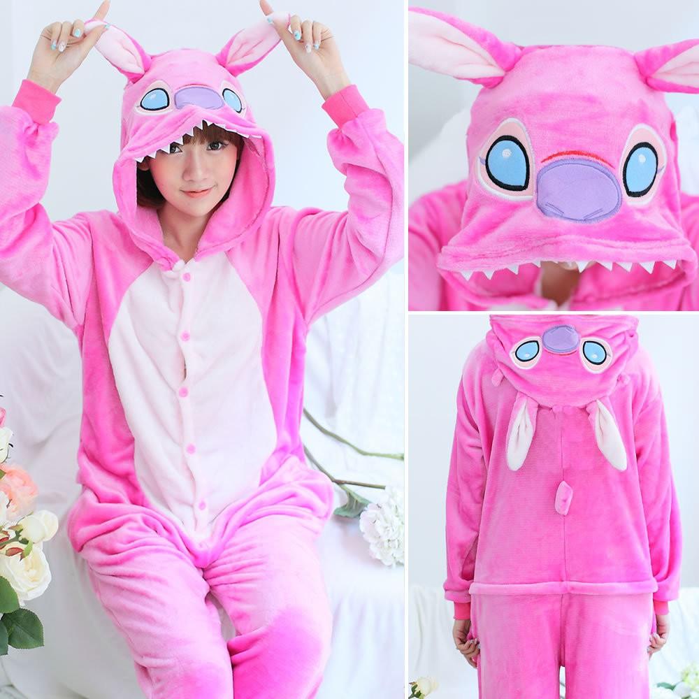 Bộ Đồ thú pikachu hồng liền thân lông mịn Pijama dành Cho Người Lớn và Trẻ Em kiểu dáng Động Vật Hoạt Hình Cosplay