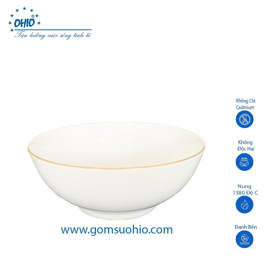 Tô Khum 18cm Sứ Trắng Viền Kim OHIO