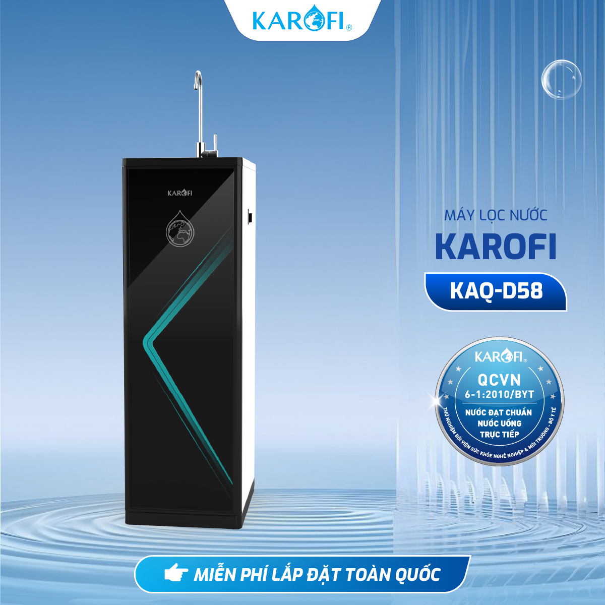 Máy lọc nước RO Mỹ 10 lõi Karofi KAQ-D58 Aiotec RO - Lắp đặt miễn phí toàn quốc - Bảo hành 36 tháng - Hàng Chính Hãng