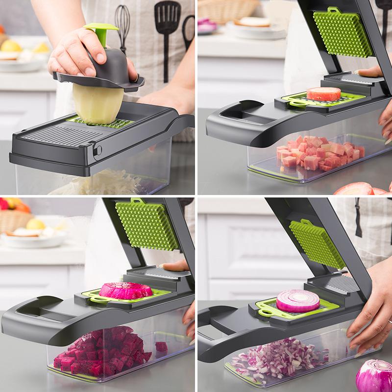 Đa Năng Rau Củ Quả, Cắt Lát Củ Quả Xay Giá Hủy Diệt Thoát Giỏ Đựng Dụng Cụ Cắt Lát 8 Trong 1 Tiện Ích Phụ Kiện Nhà Bếp