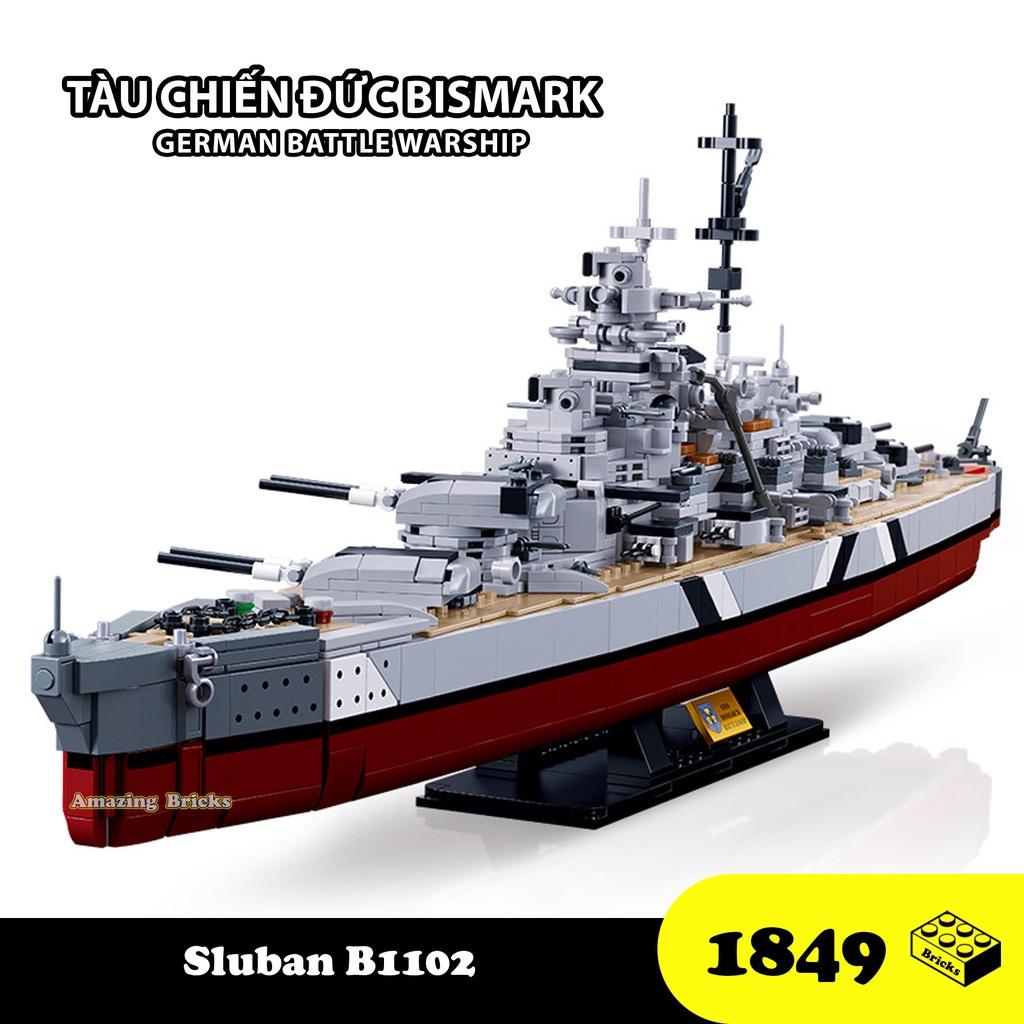 Đồ chơi Lắp ráp Tàu chiến hạm Đức Bismark, Sluban B1102 Warship, Xếp hình thông minh, Mô hình thuyền chiến