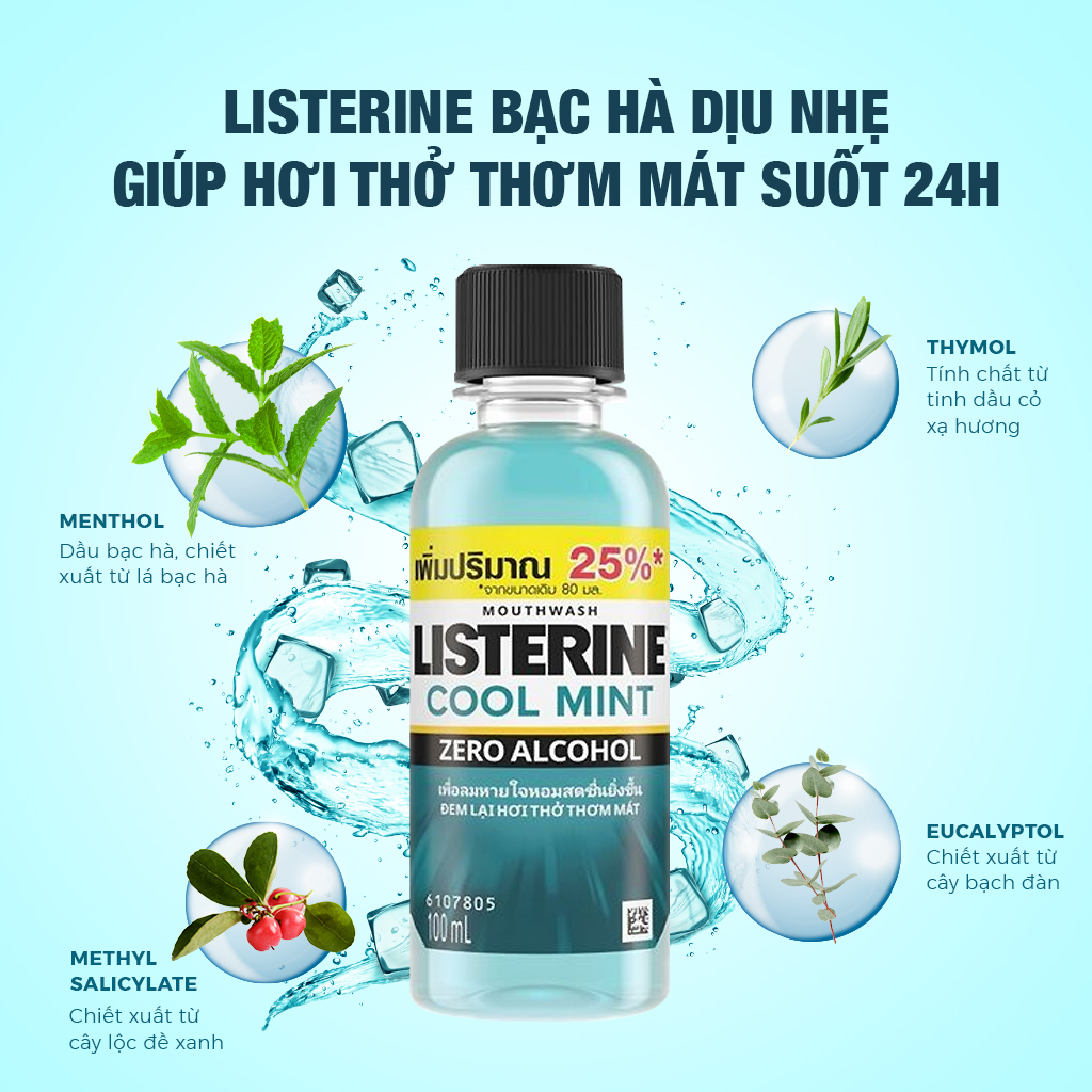 Nước Súc Miệng Ngừa Sâu Răng Listerine Natural Cool Mint Zero 100ml - 101005924