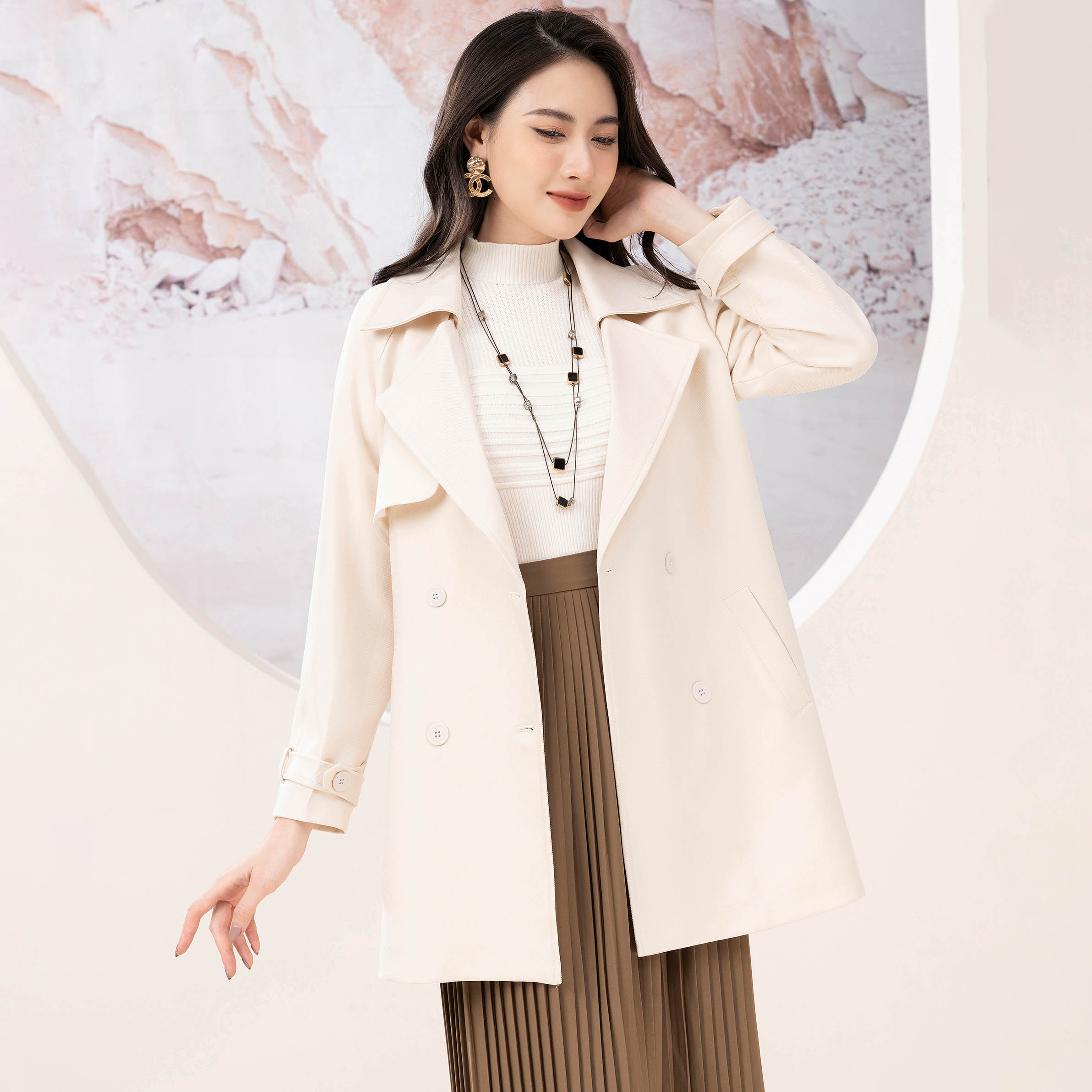 Áo Khoác Dạ Măng Tô Kaki 4 Cúc UK Fashion Phong cách Hàn Quốc Chất Vải Dạ Cao Cấp NKAK2210008