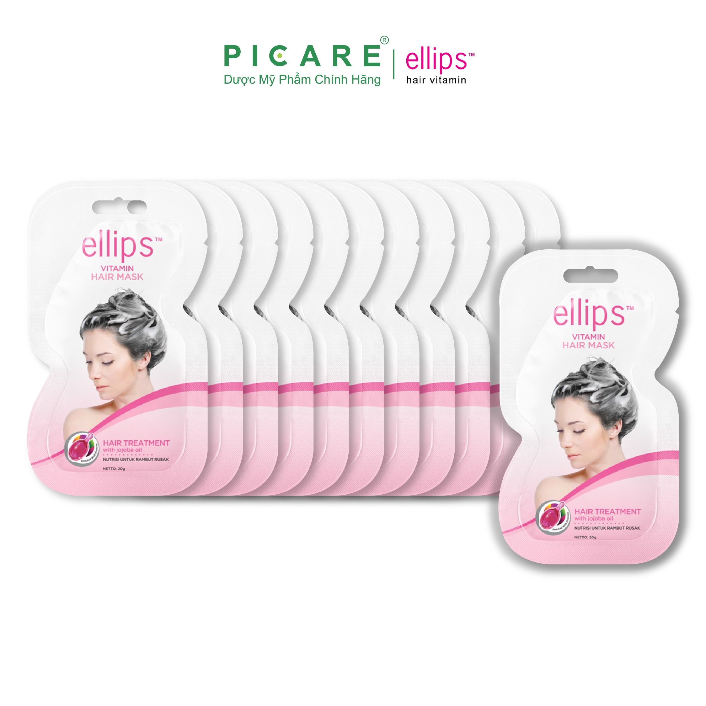 [HỘP 12 GÓI] Kem ủ tóc phục hồi tóc hư tổn Ellips Vitamin Hair Mask Hair Treatment 20g