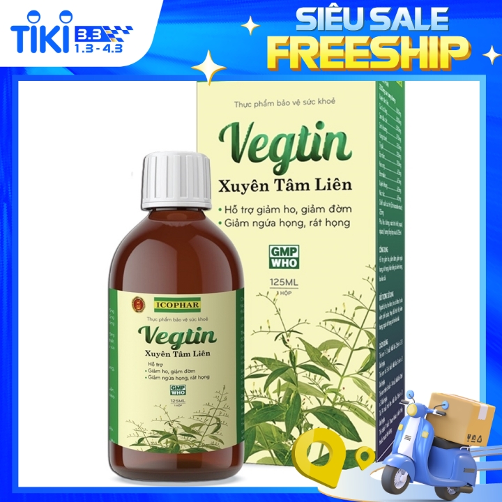 Vegtin Xuyên Tâm Liên ICOPHAR - Hỗ Trợ Giảm Ho, Long Đờm, Ngứa Rát Họng - Hộp 125ml