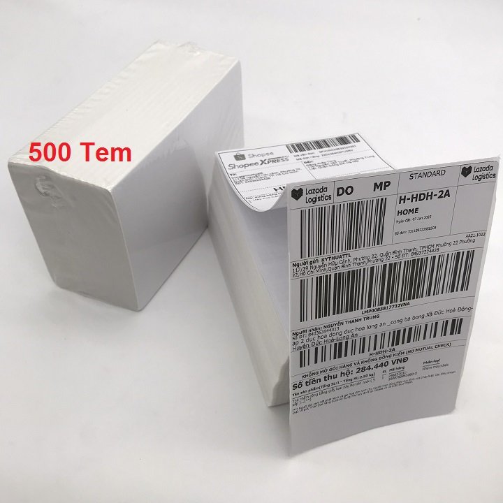 Giấy In Nhiệt, Đơn Hàng TMĐT, Bill Hóa Đơn, Mã Vạch, A6 100x150mm Tệp 500 Tem