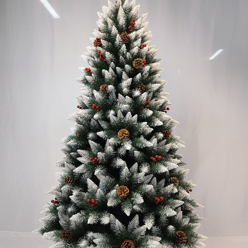 Cây thông C5 - 1.5m cao cấp sơn tuyết gắn trái đỏ trang trí noel, giáng sinh