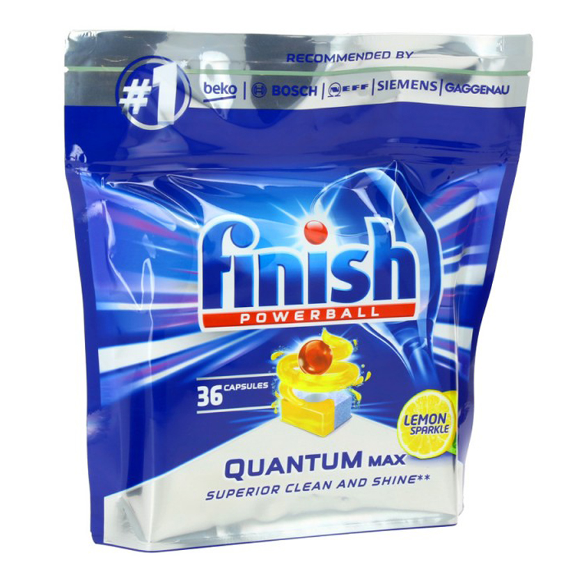 Túi 36 viên rửa chén Finish Quantum Max Dishwasher Tablets Lemon PTT09446 - hương chanh
