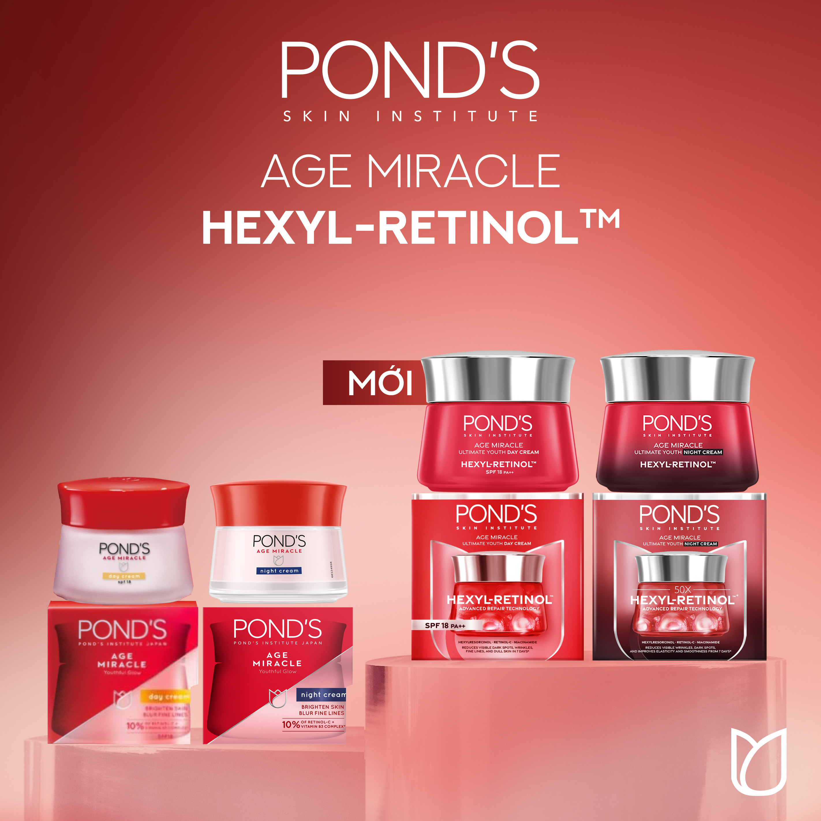 Bộ Đôi Kem Dưỡng Chống Lão Hóa Da Ngày Và Đêm Pond's Age Miracle giúp mờ đốm nâu, nếp nhăn với 50X Hexyl-Retinol 45g x 2