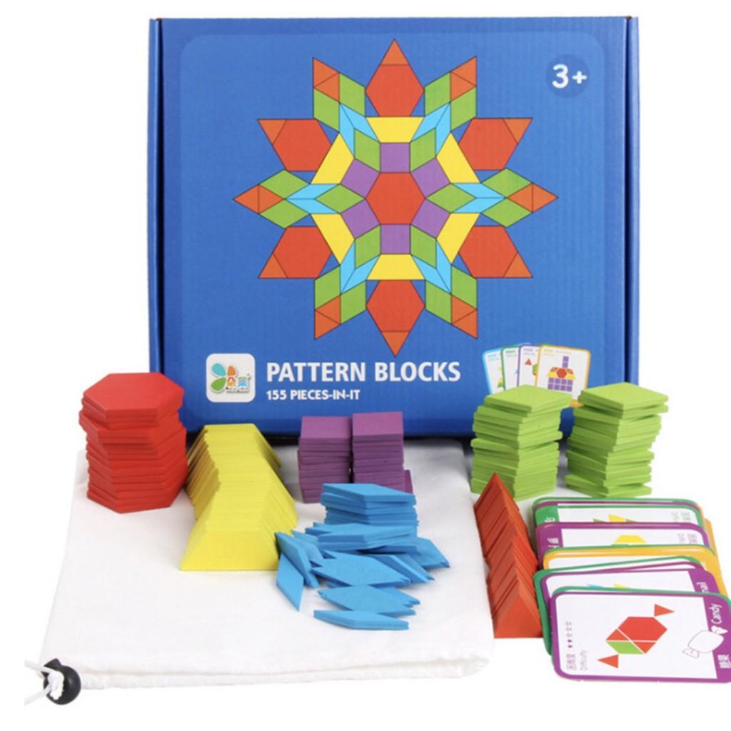 Bộ đồ chơi cho bé - Bộ xếp hình sáng tạo Pattern Block bằng gỗ 155 chi tiết và 24 hình