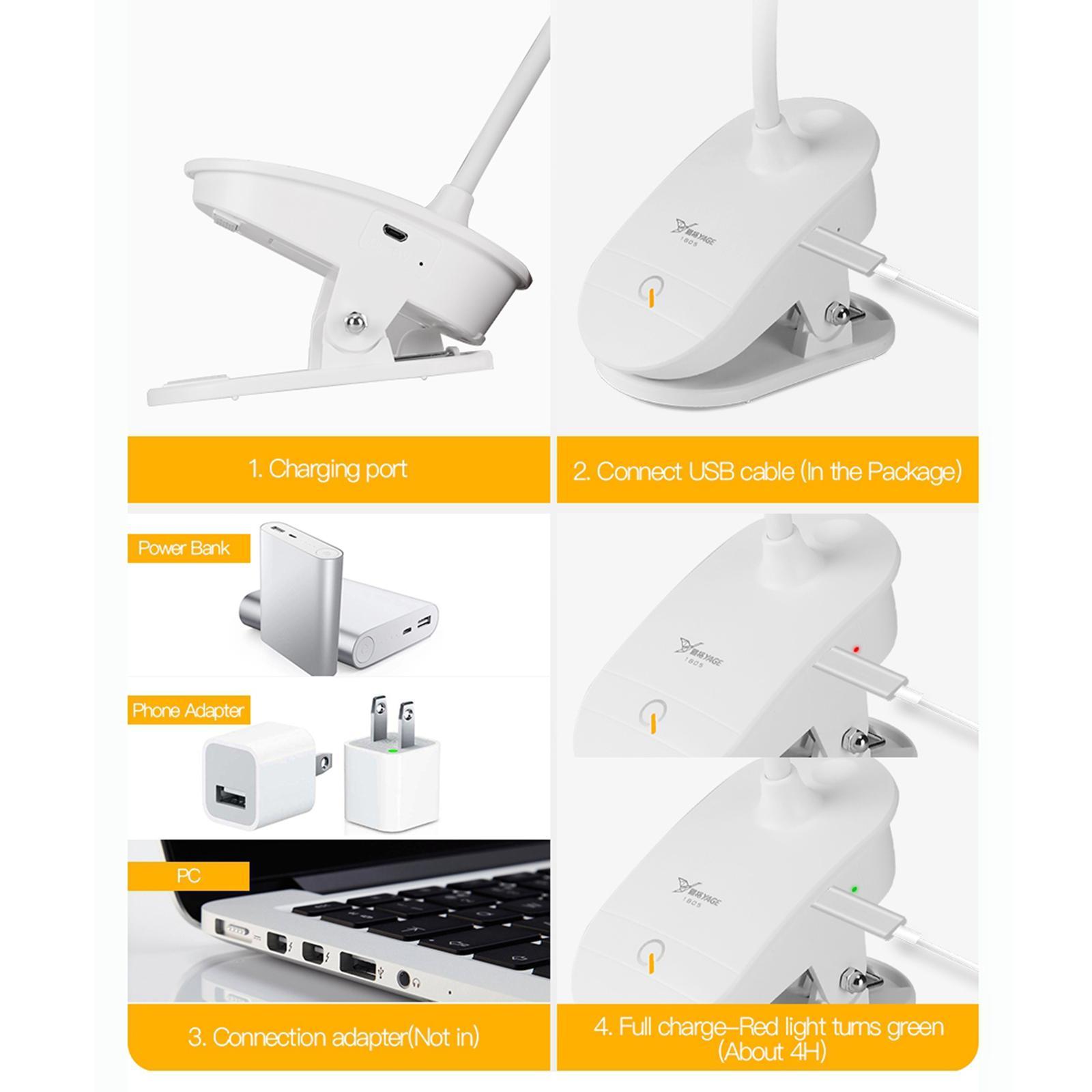 USB Clip On   Desk Lamp Dimmable Bed LED Night   Lamp White