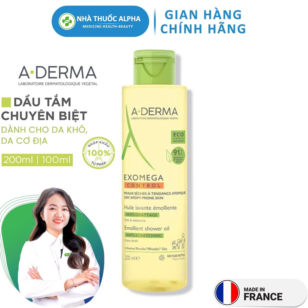 Dầu tắm dành cho da khô, da cơ địa A-Derma Exomega Control Shower Oil 200ML