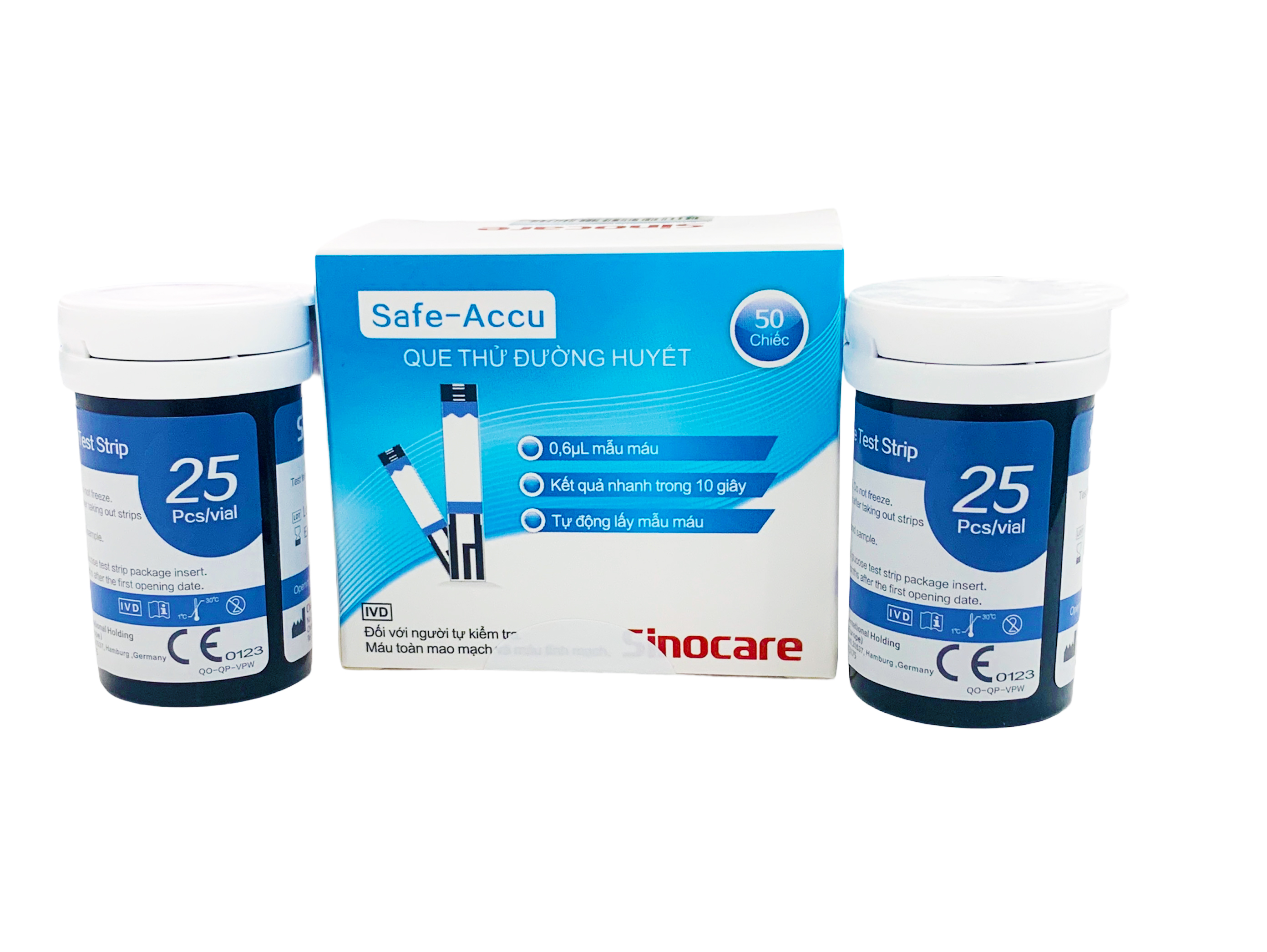 Combo Hộp 50 que thử đường huyết và 50 kim lấy máu cho máy đo đường huyết Sinocare Safe - Accu