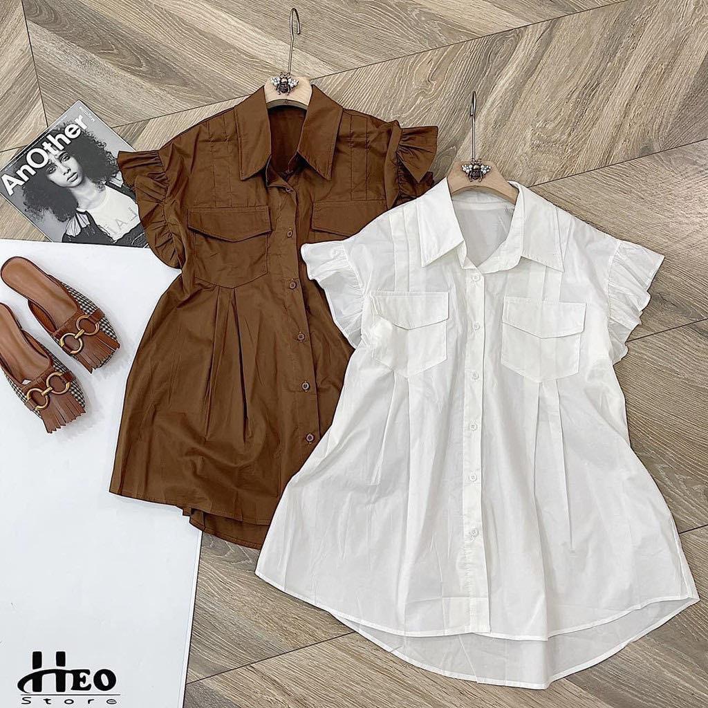 Áo babydoll cánh tiên tiểu thư 3 màu phối túi trước, áo sơ mi dáng rộng thời trang Hàn . MET SHOP