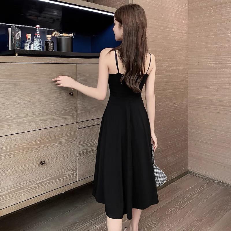 Váy 2 dây dáng xòe màu đen phù hợp cho đi dự tiệc chất vải tuyết mưa cao cấp