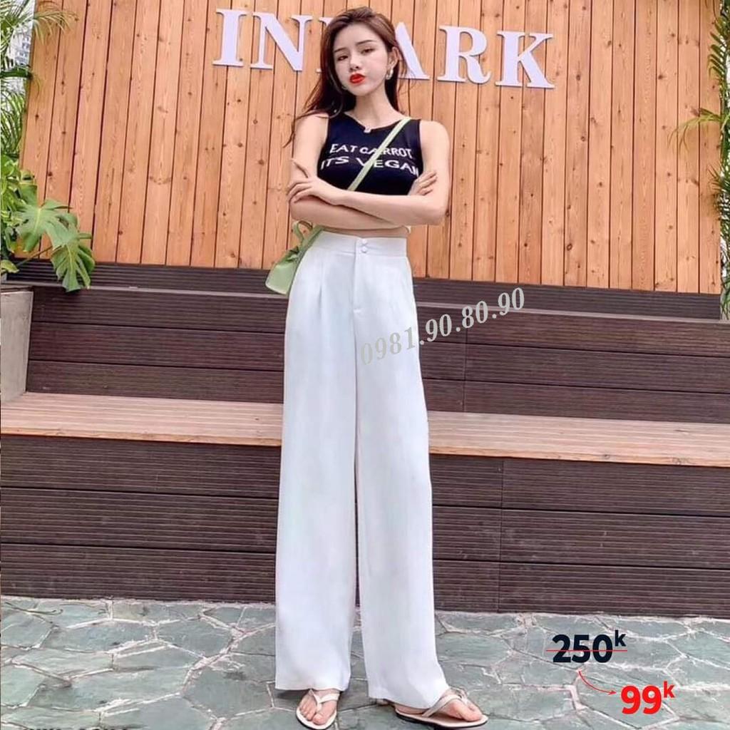 Quần ống rộng nữ xuông cullotes đũi dài 2 khuy cá tính đẹp như hình!