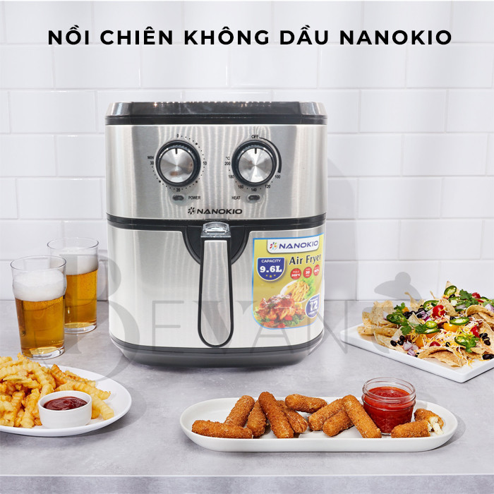 Nồi chiên không dầu Nanokio NK-9600 Bevano Gia Lai, Nồi nướng không dầu làm ra nhiều thực phẩm lành mạnh ít dầu hơn 80%, Nồi chiên không khi đa chức năng  chiên, nướng, quay và sấy khô thực phẩm tất cả trong một.