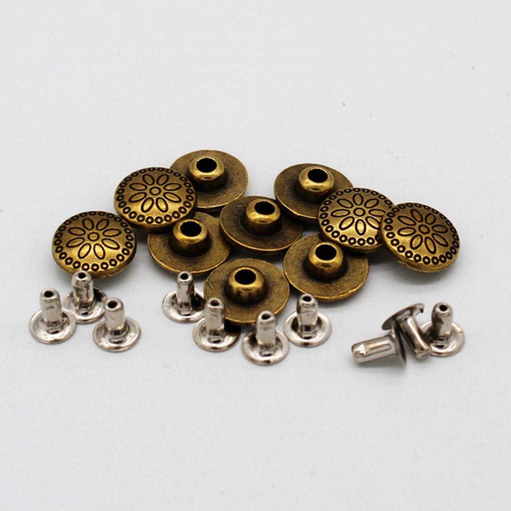 10 Bộ-Họa Tiết Hoa Tròn-Kim Loại Đinh Tán Đinh Nhọn Nailhead-Làm Đồ Da Thủ Công