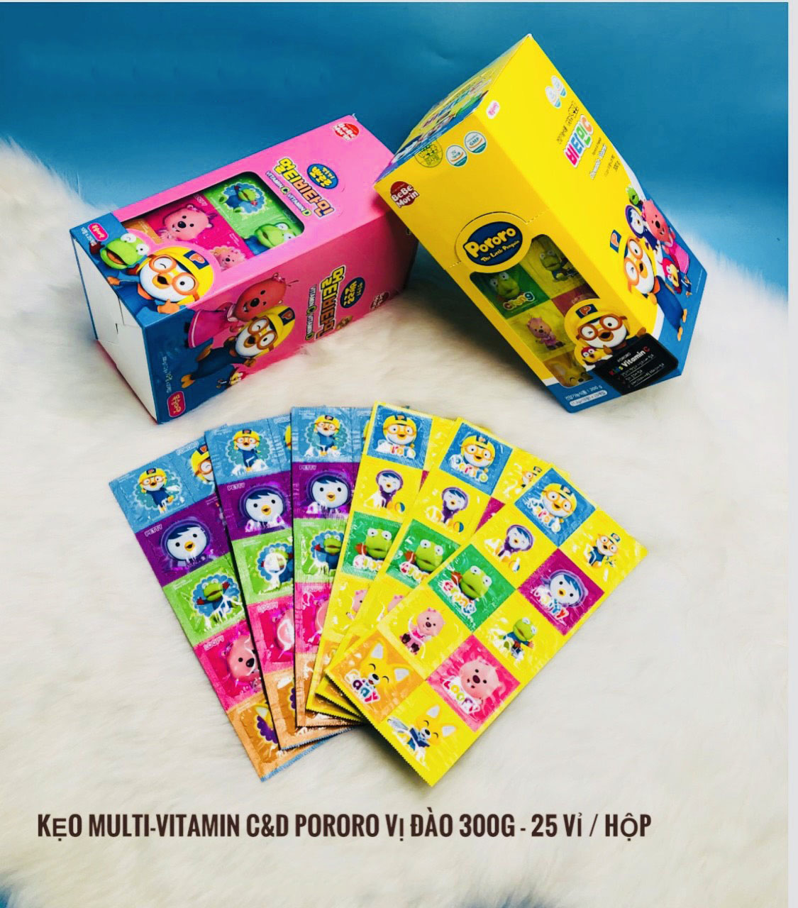 Combo 10 Vỉ Kẹo Ngậm Bổ Sung Multi Vitamin C&amp;D Pororo Vị Đào 12g