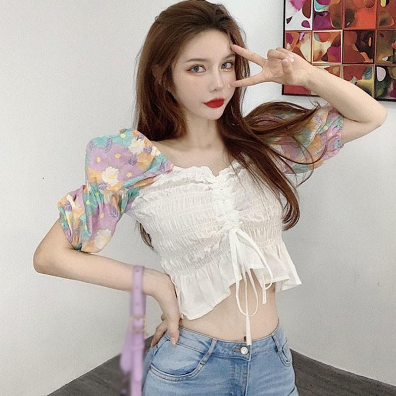 Áo Nữ Ngắn Tay Cổ Chữ V Thời Trang Hàn