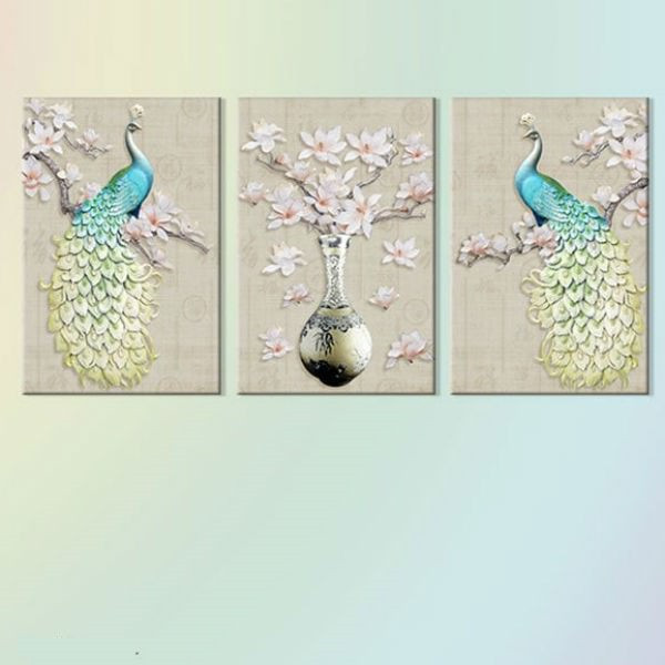 Bộ 3 Tranh Canvas Không Viền Con Công: Khổng Tước Xanh W289