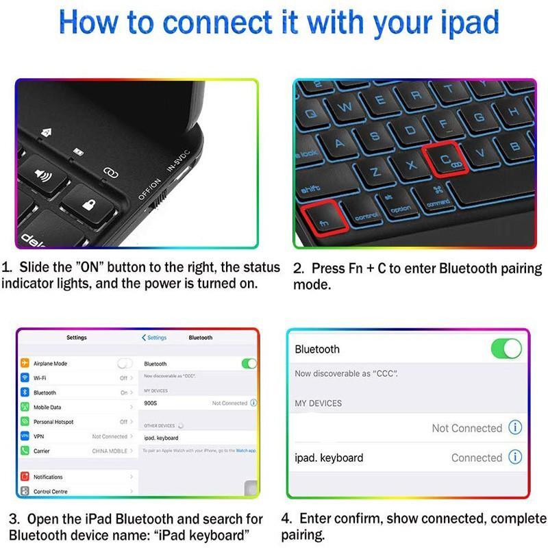 Ốp Máy Tính Bảng Da Kèm Bàn Phím Bluetooth Xoay 360 Độ Cho iPad 9.7 10.2 5th 6th 7th 8th gen 9th air 1 2 3 4 5 pro 9.7 10.5 11 2020 2021