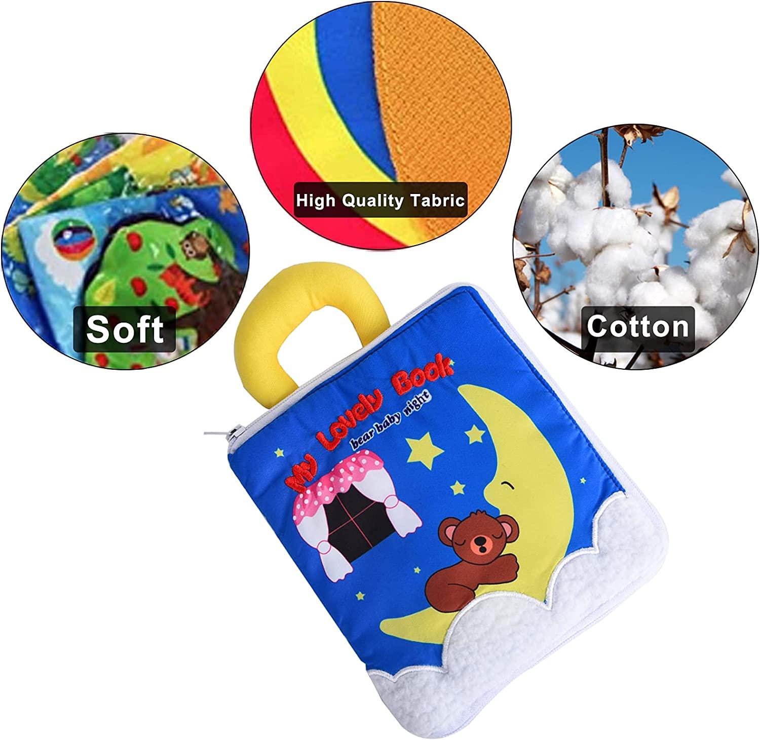Sách vải trẻ em, sách trong vải mềm cho em bé, sách tương tác trong 3D Fabric Đồ chơi học thức đánh thức cho trẻ nhỏ, Phát triển trí thông minh cho bé em bé