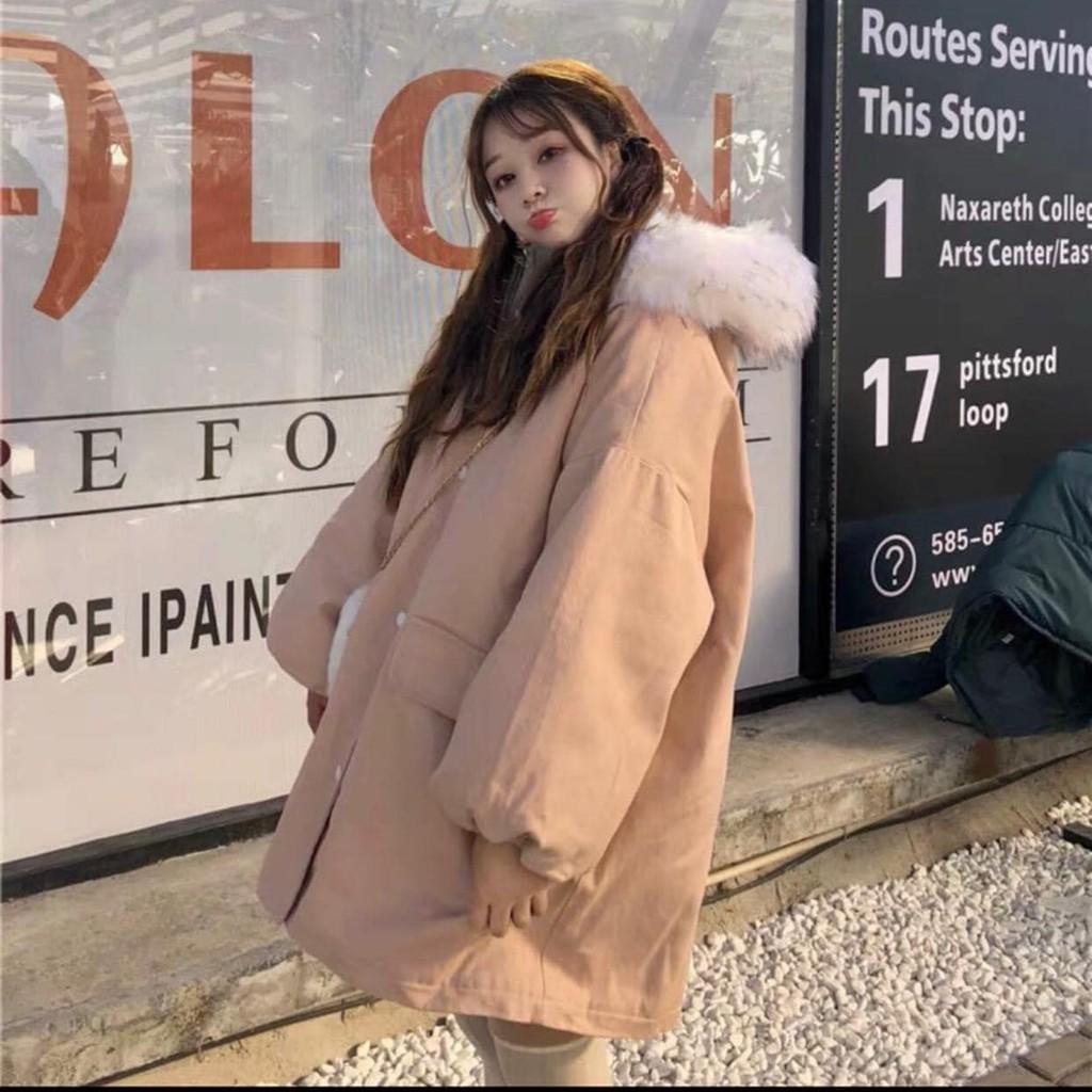 Á o khoác kaki lót lông mũ lông