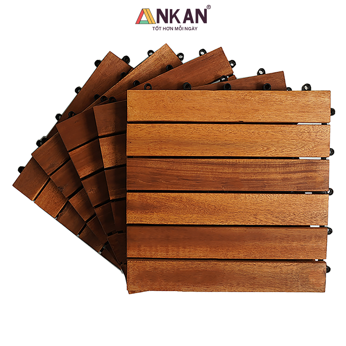 Combo 9 Ván Sàn Gỗ Tự Nhiên Màu Nâu Vàng, Vỉ Gỗ Lót Sàn Ban Công, Sân Vườn, Hồ Bơi, Phòng Spa, Siêu Bền, Chịu Nước Tốt, Chống Trơn Trượt, Tiêu Chuẩn Xuất Khẩu – 6 nan