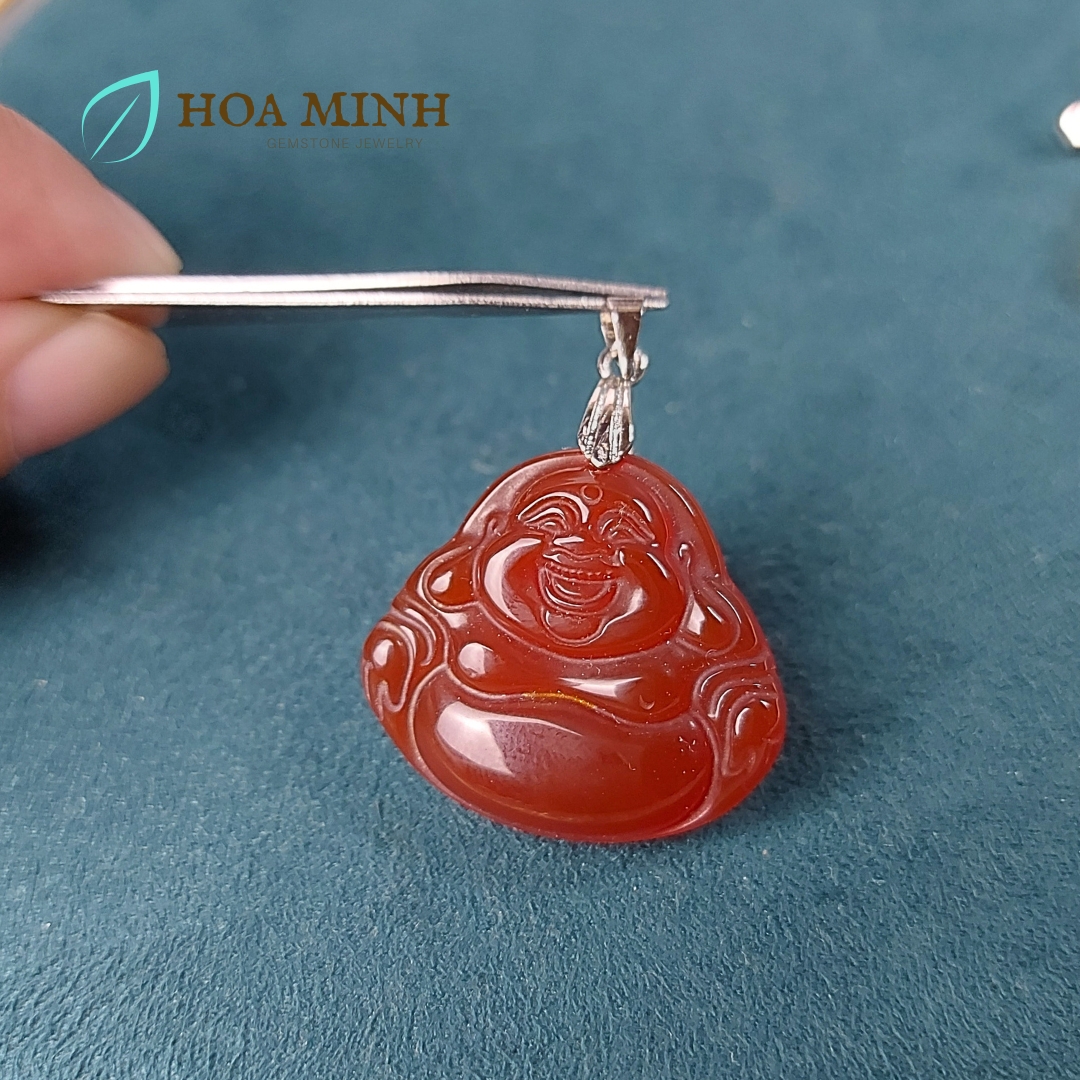 Mặt dây chuyền kiểu ngài Di Lặc đá Mã Não A size 27x30mm hoan hỉ phong thuỷ tài lộc