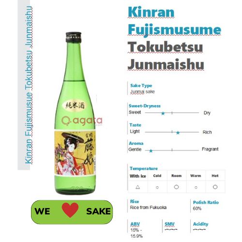 Chai Rượu Sake Nhật Kinran Fujismusume Tokubetsu Junmaishu 720ml