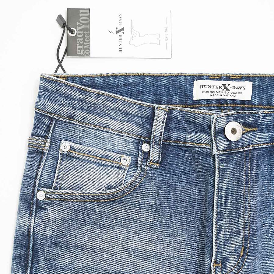 Quần Jeans Nam Cao Cấp HUNETR X-RAYS Form Slimfit Thun Màu Xanh Căn Bản D34