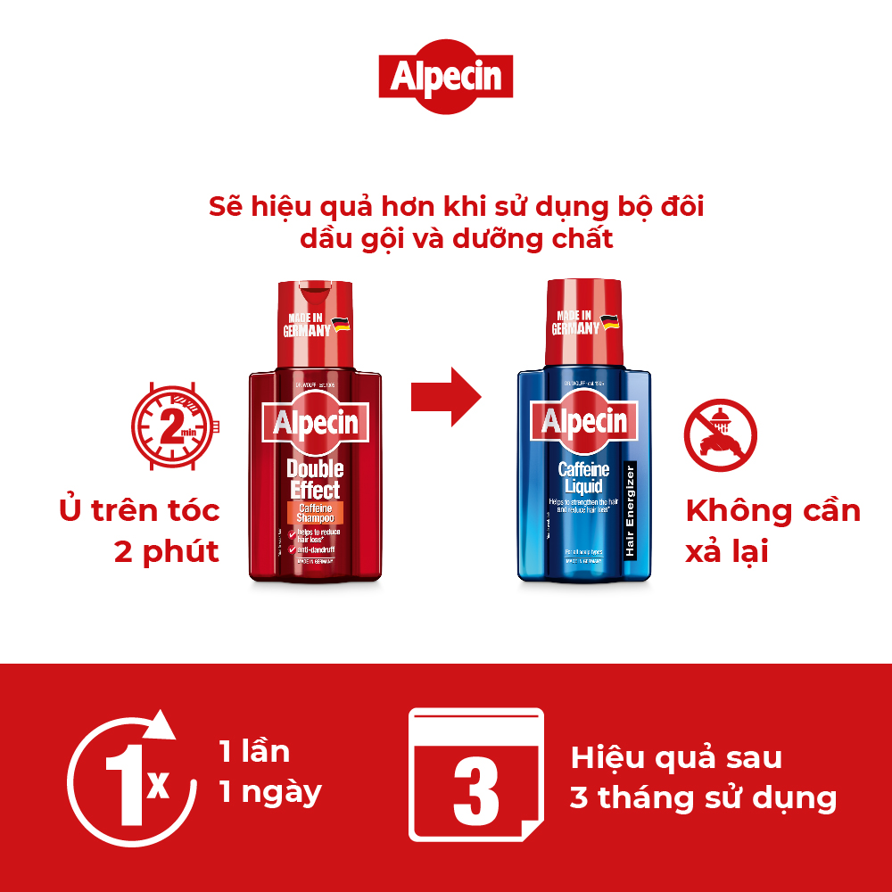 Combo 1 Dầu gội nam Caffeine Alpecin Double Effect 200ml và 1 Dưỡng chất Caffeine Alpecin Liquid 200ml