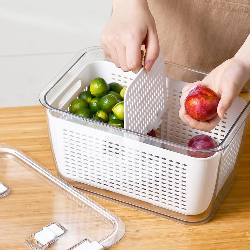 Hộp nhựa to đựng rau củ quả để tủ lạnh 2 lớp kèm lỗ thoát nước Hộp đựng thực phẩm đa năng FASOLA