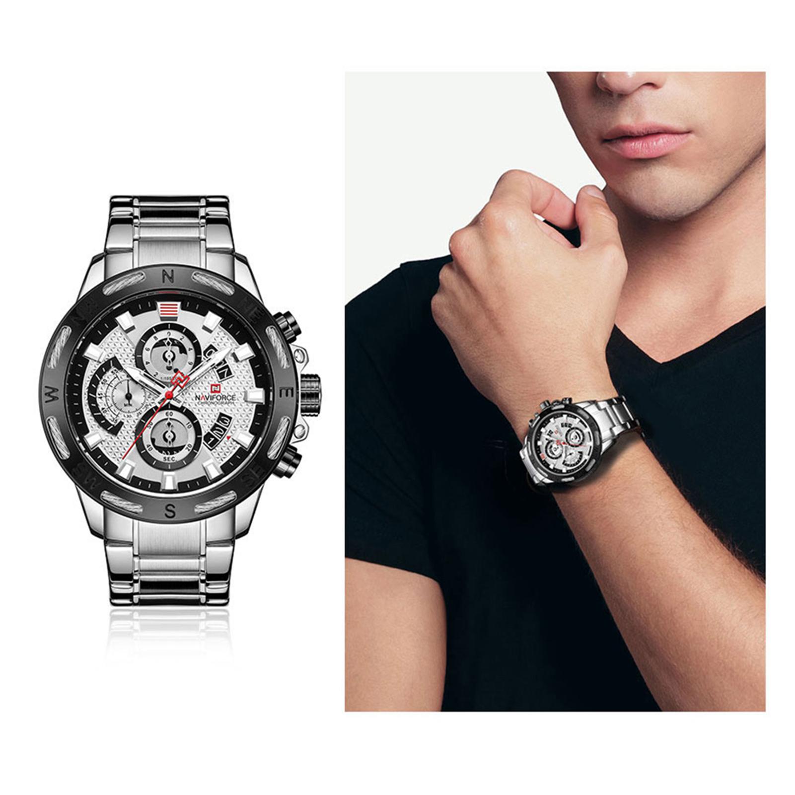 Đồng hồ nam thạch anh Naviforce Dây đeo bằng thép không gỉ Thời trang Đa chức năng Phát sáng Thiết kế chống nước