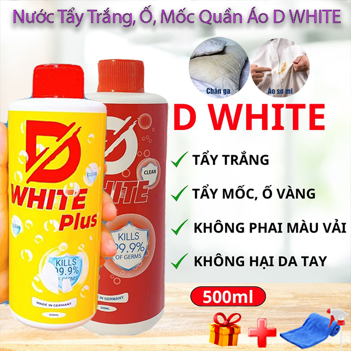 Chai Tẩy Trắng Quần Áo D-White, Tẩy Mốc, Ố Vàng, Không Phai Màu Vải Đánh Bay Mọi Vết Bẩn