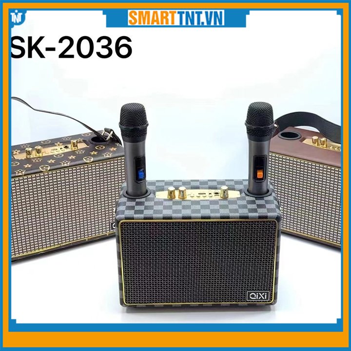 Loa bluetooth QiXi SK-2036 kèm 2 micro karaoke chính hãng