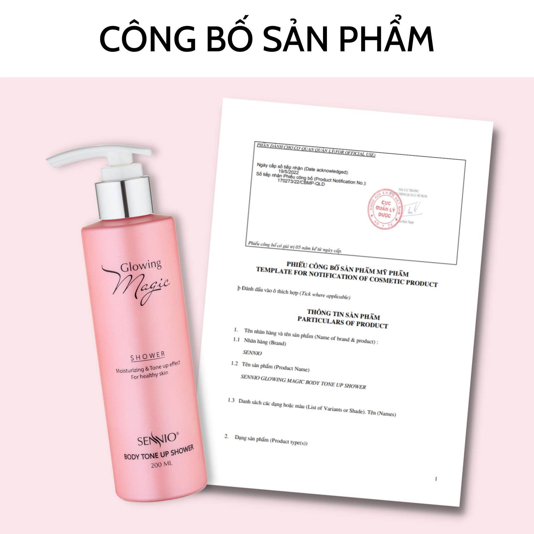 Kem ủ trắng body Sennio Glowing Magic Body Tone Up Shower dưỡng ẩm trắng da 200ml SNO 501