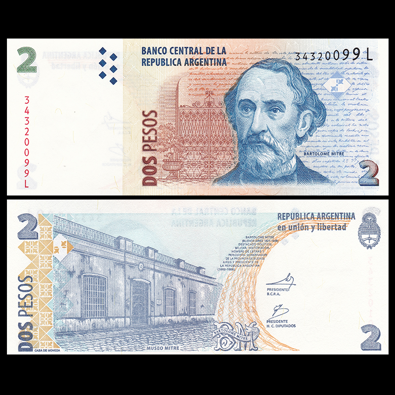 Tờ tiền giấy Argentina 2 Pesos ở Nam Mỹ ngày xưa, tiền cổ Nam Mỹ, mới 100% UNC - tặng kèm bao lì xì