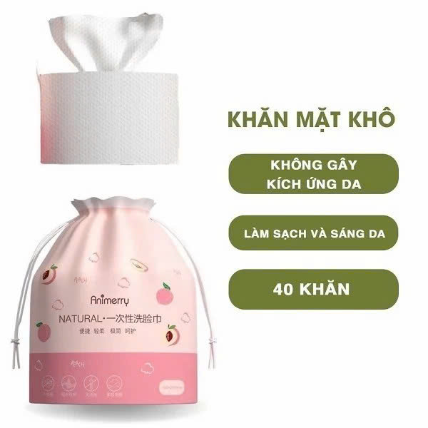 Khăn mặt khô dùng 1 lần lau khô, lau ướt - 40 khăn/cuộn, kích thước 20x20cm