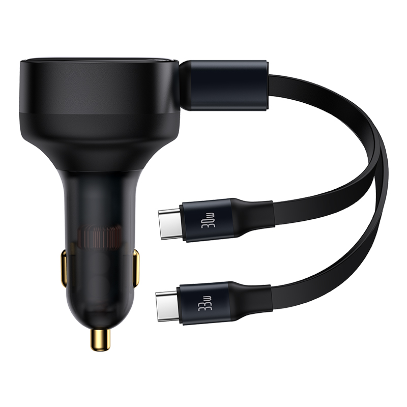 Tẩu Sạc Ô Tô Kèm Dây Baseus Enjoyment Retractable 2-in-1 Car Charger C+C 33W (Hàng chính hãng)