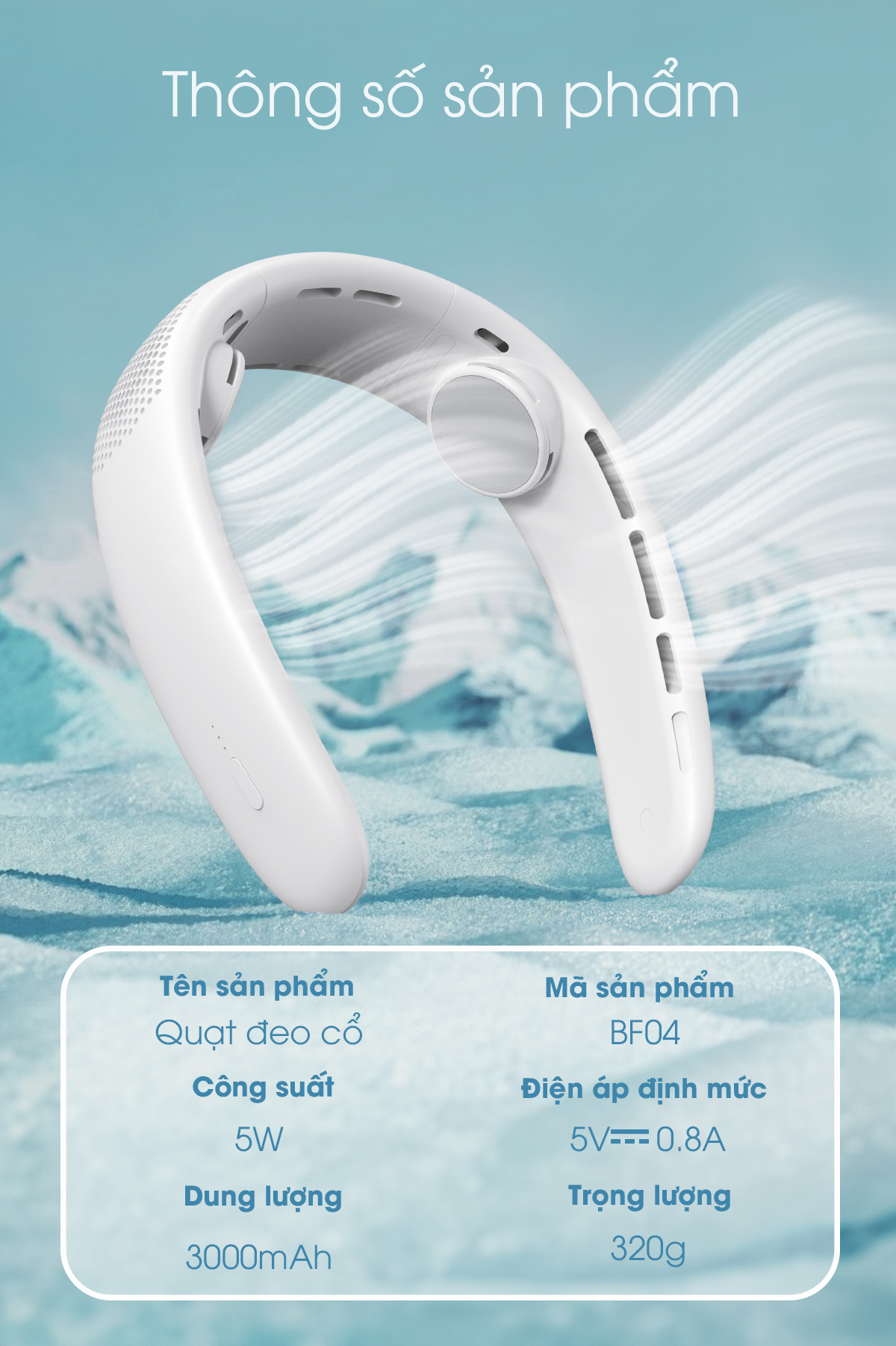 Quạt Đeo Cổ BUMAS BF04 - Mini Mỏng Nhẹ, Nhỏ Gọn Linh Hoạt Mở Rộng, Quạt Đeo Cổ Làm Mát Mỏng Nhẹ - Hàng Chính Hãng