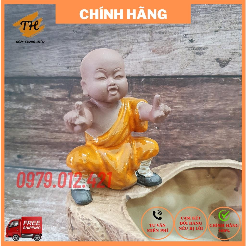 Chậu tượng Chú Tiểu tập võ mini gốm Bát Tràng trồng bonsai cây cảnh để bàn
