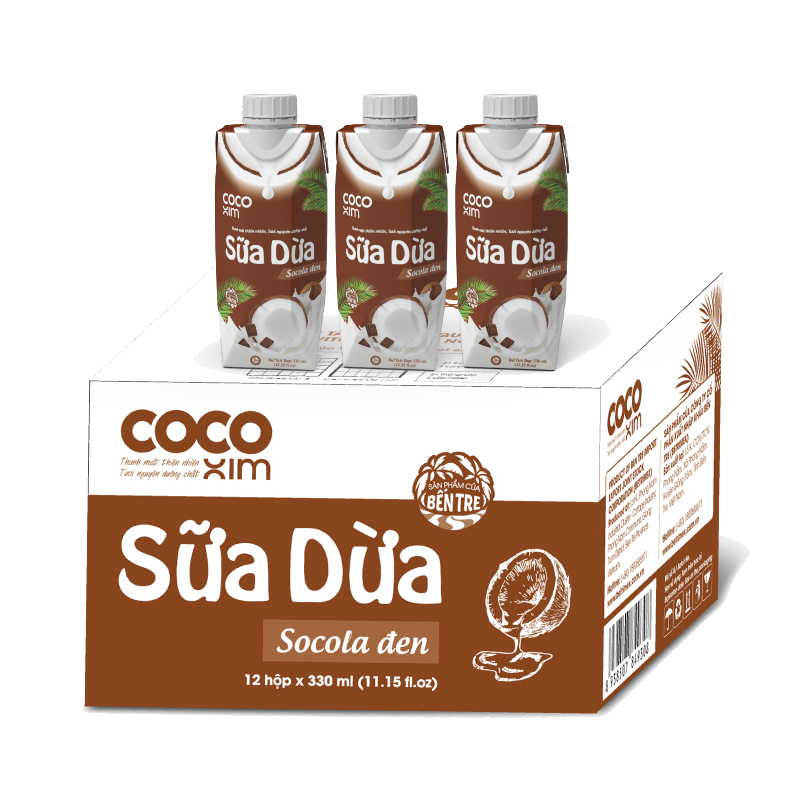 01 Thùng/ 12 Hộp Sữa Dừa Chocolate Đen Cocoxim 330ml