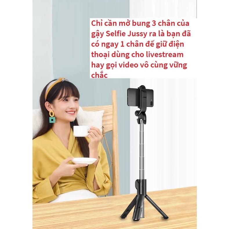 Gậy Chụp Ảnh Tự Sướng Jussy Kết Nối Bluetooth Kèm 3 Chân Đế Giữ Điện Thoại Để Quay Video, Livestream Đa Năng Nhỏ Gọn