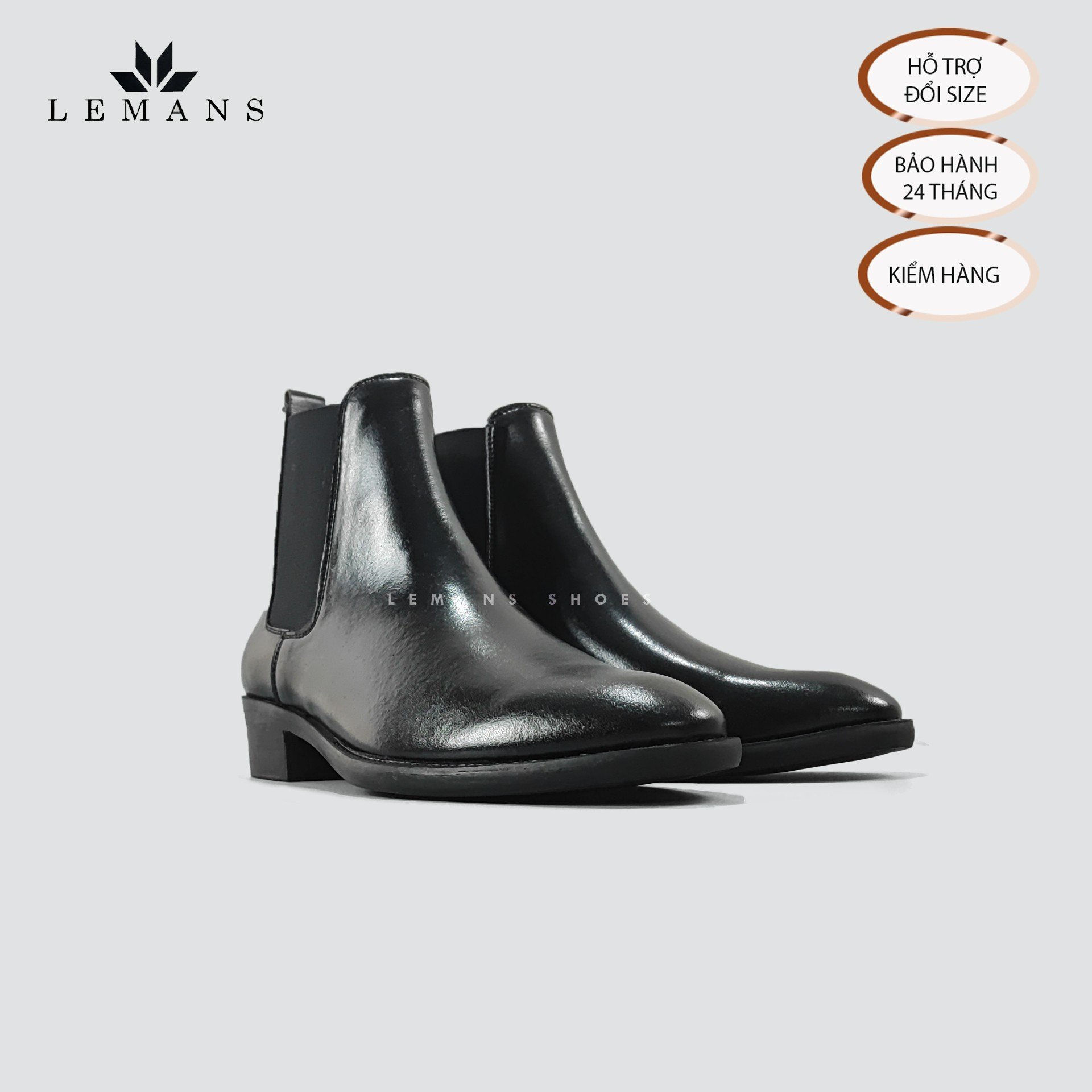 Giày da bò nappa Chelsea boots LEMANS CB01, mũi nhọn, Gót cao đế cao 5cm độc quyền, Bảo Hành 24 tháng