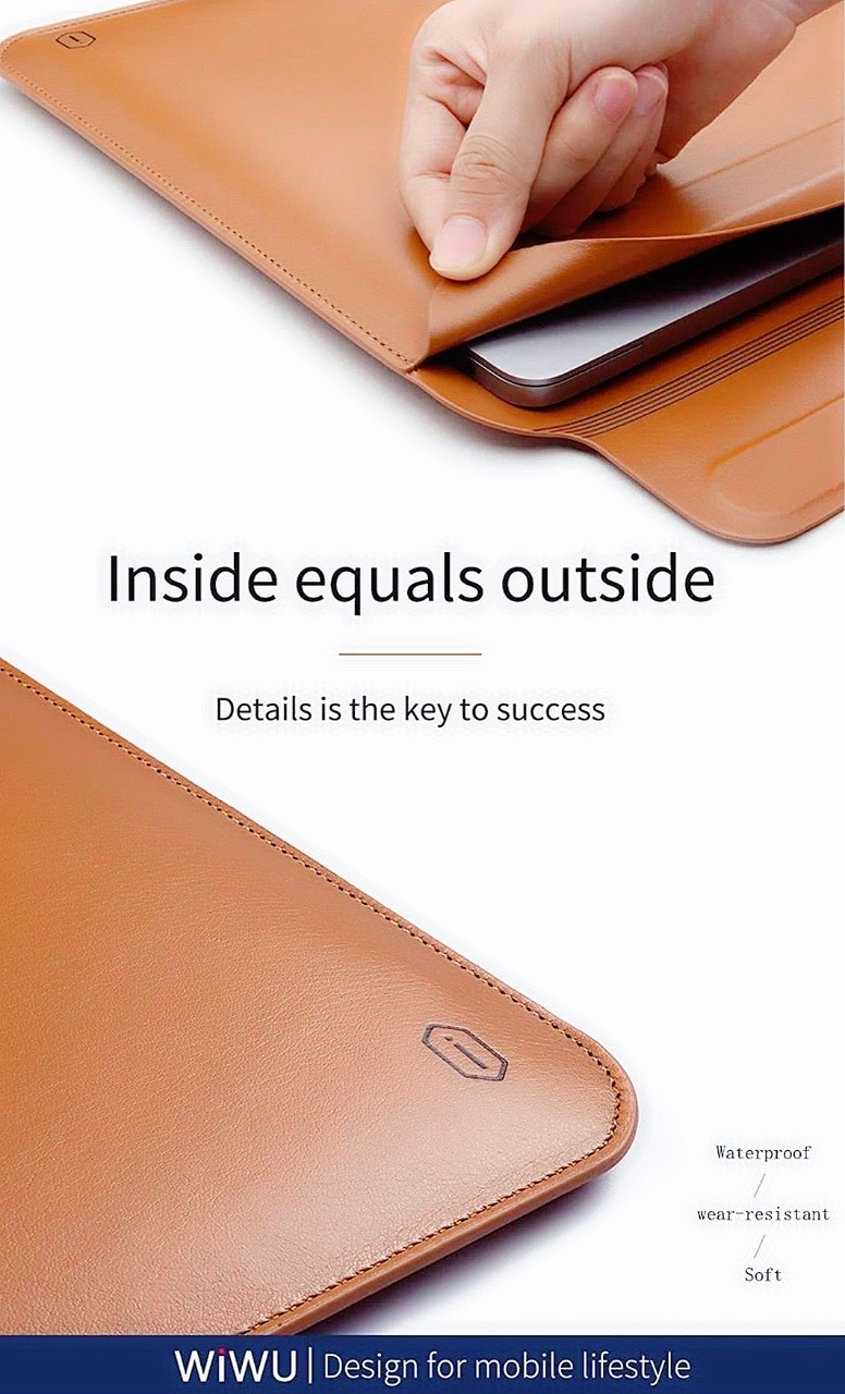 Bao Da Skin Pro Slim Stand Sleeve Dành Cho Macbook Chất Liệu Da PU Mịn, Nắp Từ Tính Có Chân Đế Có Thể Tự Điều Chỉnh - Hàng Chính Hãng