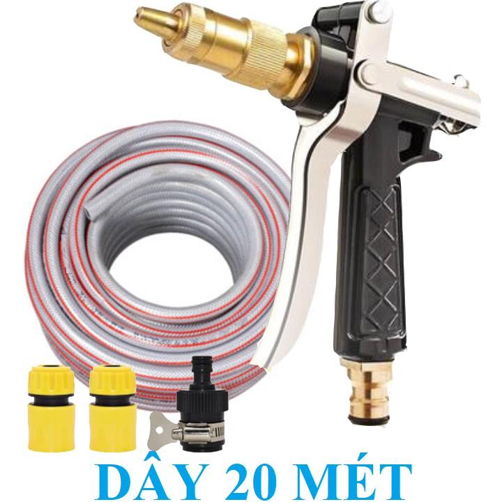 Máy bơm️Evoucher️ Bộ dây vòi xịt nước rửa xe, tưới cây , tăng áp 3 lần, loại 20m 206236 đầu đồng, cút, nối đen