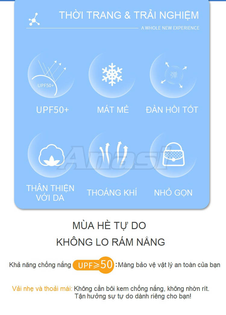 Găng tay chống nắng Anasi Ombre xỏ ngón cho nữ OB34 - Anasi Ombre Sun Protection Sleeves